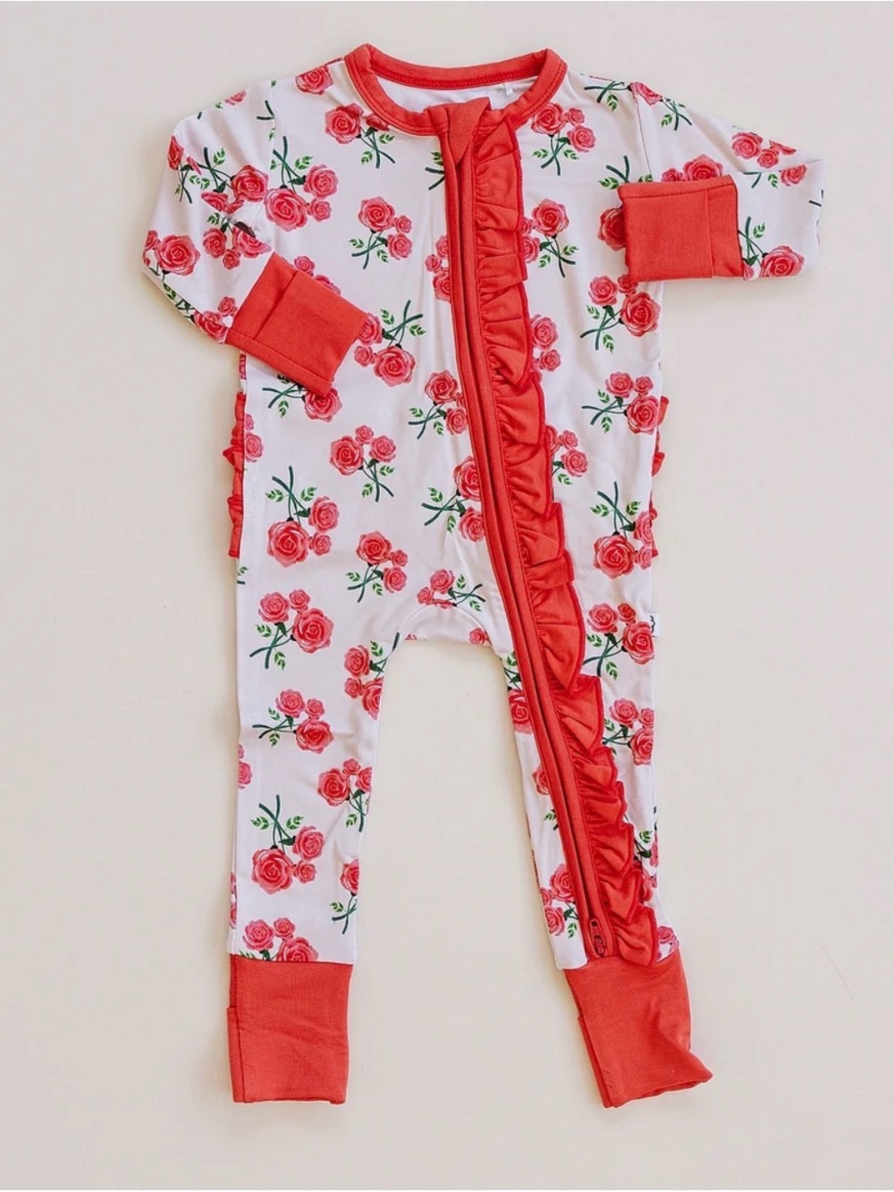 Baby Girl Floral Ruffle One-Piece Bamboo Pajamas